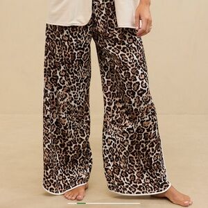 Aerie NWT Off-Duty Satin Piping Wide Pull On Trouser Leopard Animal Print XL